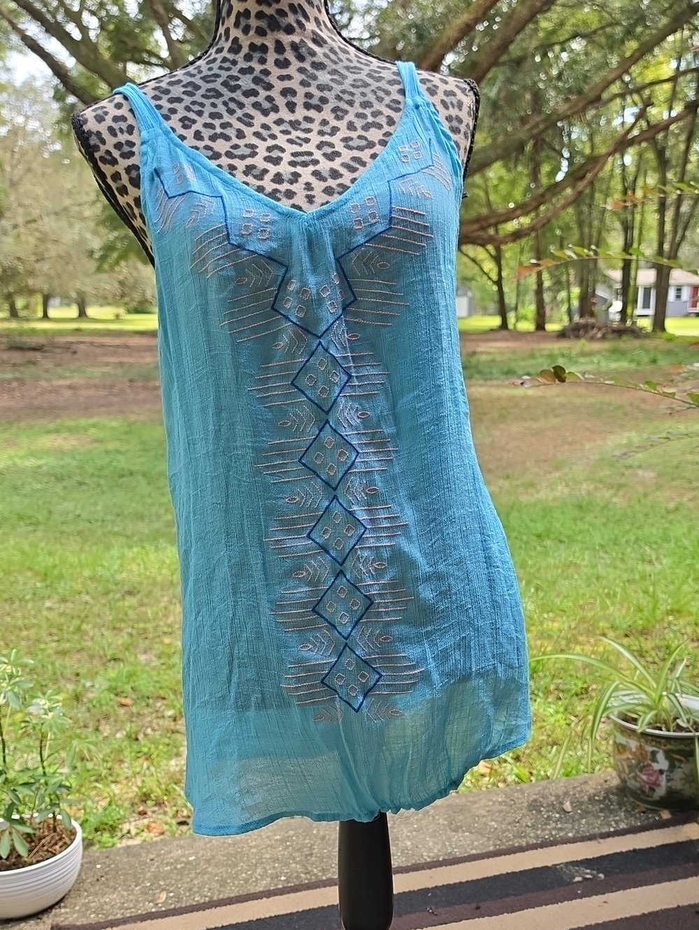 Light Turquoise Embroidered V-Neck Camisole Top